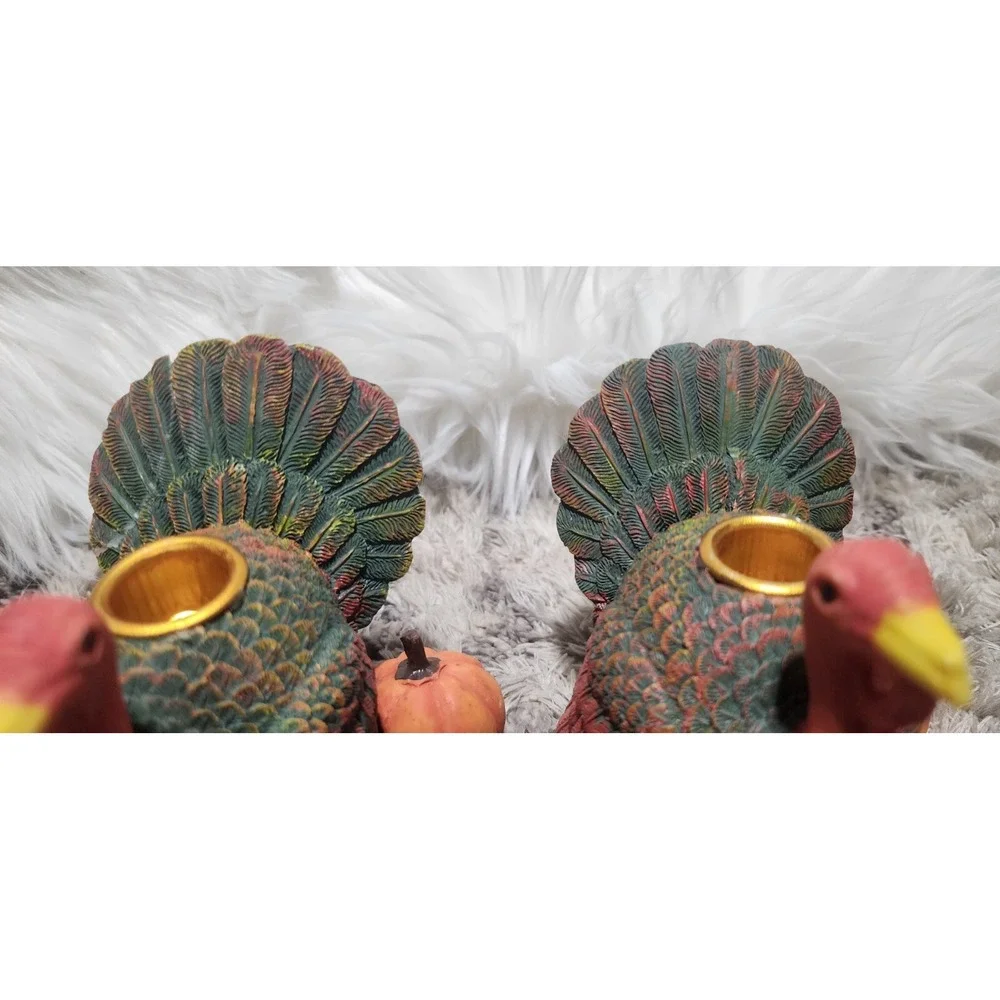 2pc Vintage Turkey Candle Holders Thanksgiving Two‎ Turkey Set Fall